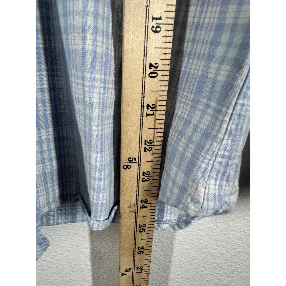 Texas Cotton Shirt Mens Small Blue Plaid Button Front Long Sleeve Casual‎ Summer - Picture 6 of 7